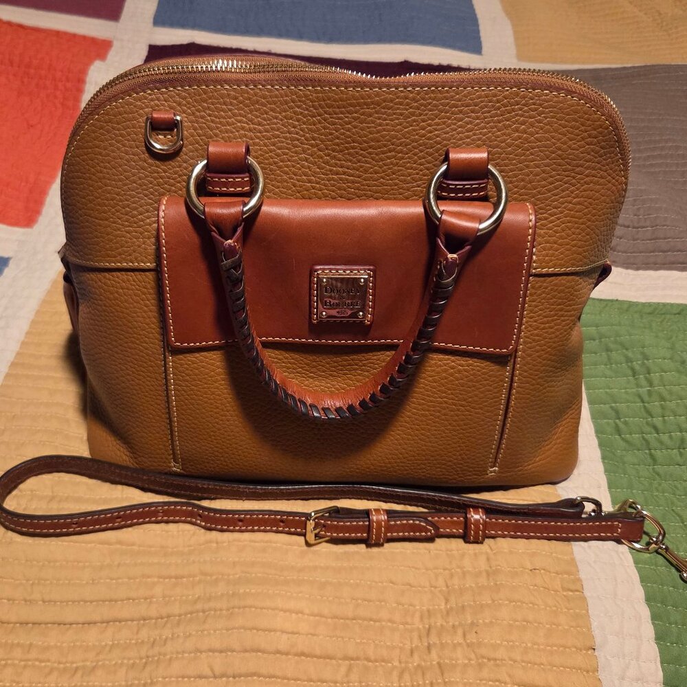 Dooney & Bourke Aubrey Caramel Pebble Leather Satchel w/strap Fab Bag Purse EUC